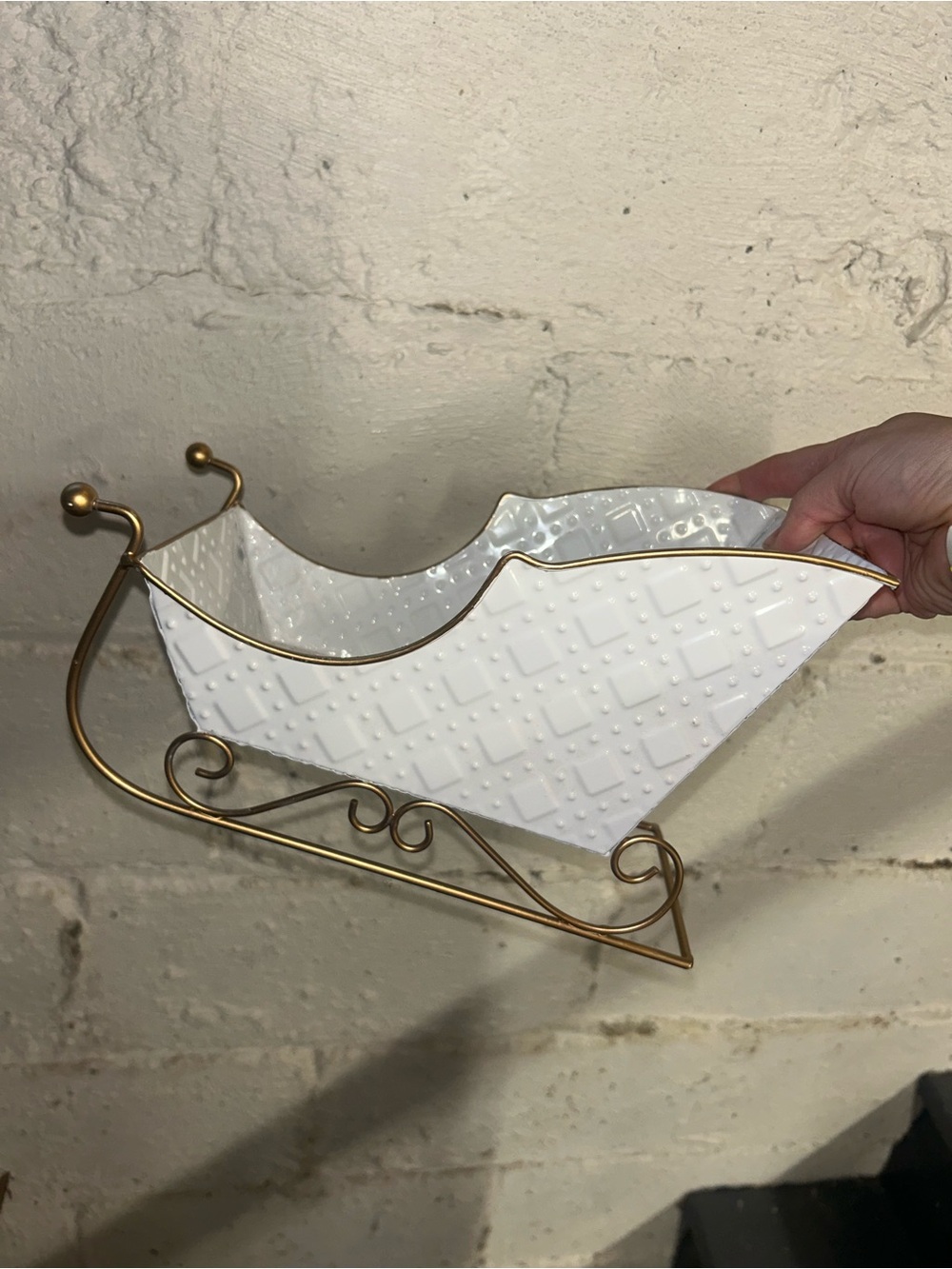 White Decorative Sleigh with Gold Metal Frame